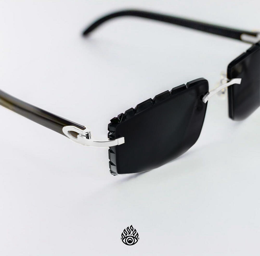 Cartier Black Horn Glasses, Platinum Detail, Blackout Lens CT0049O-002