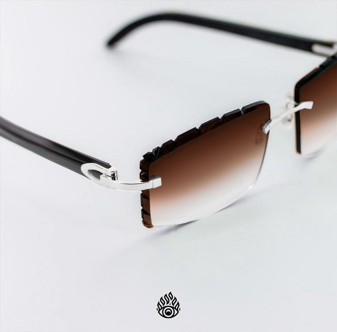 Cartier Black Horn Glasses, Platinum Detail, Brown Lens CT0049O-002