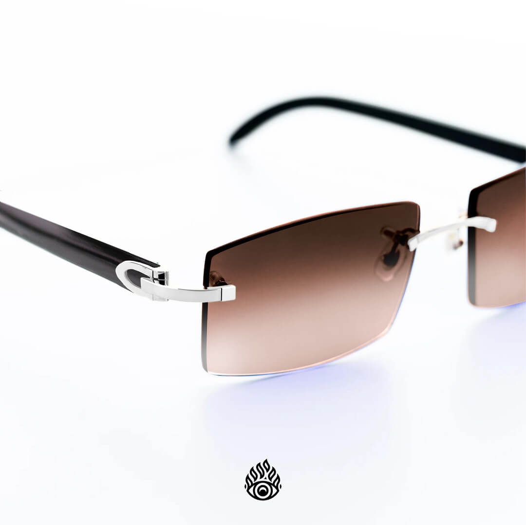 Cartier Black Horn Glasses, Platinum Detail, Brown Lens CT0049O-002