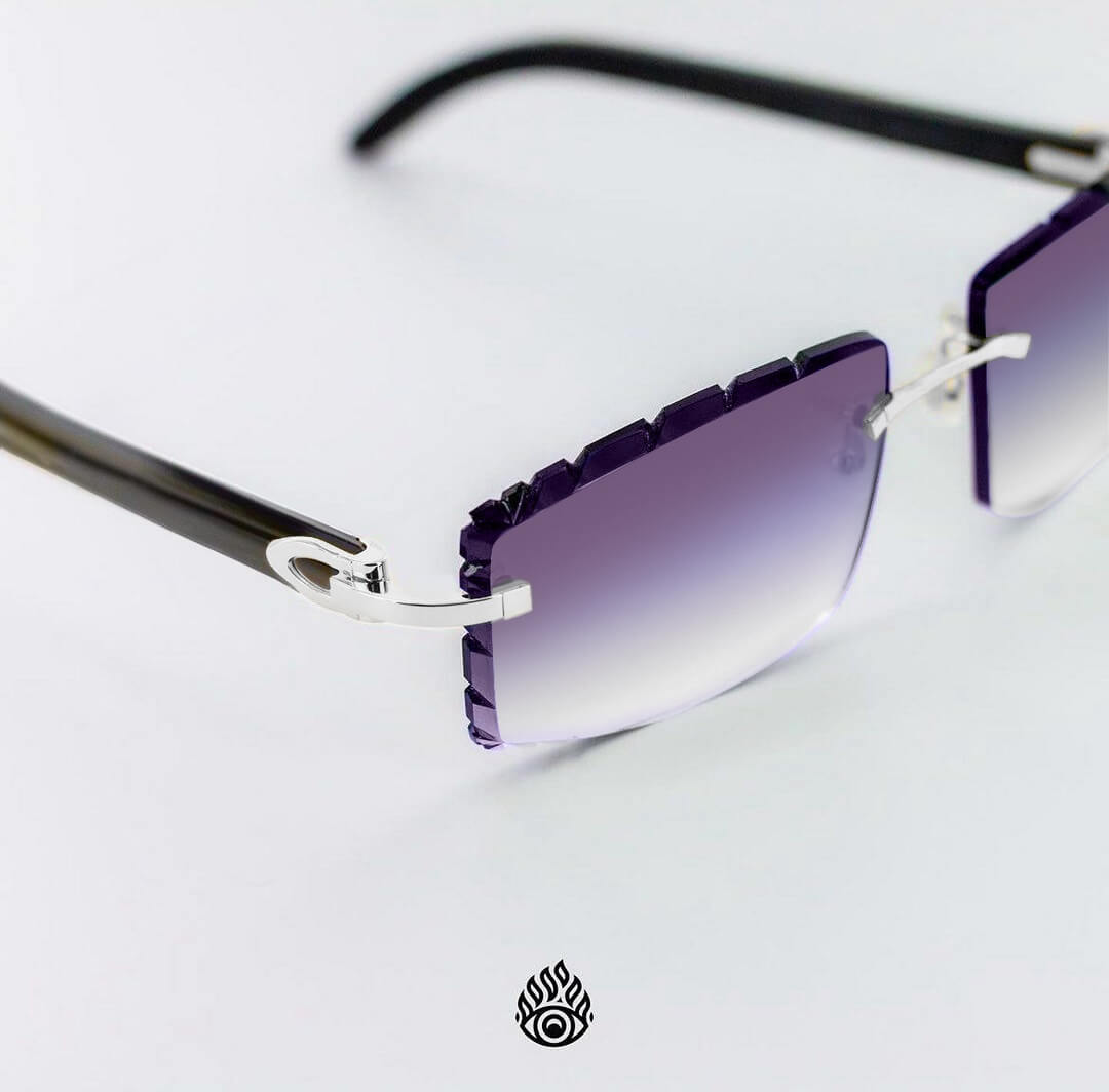 Cartier Black Horn Glasses, Platinum Detail, Purple Lens CT0049O-002