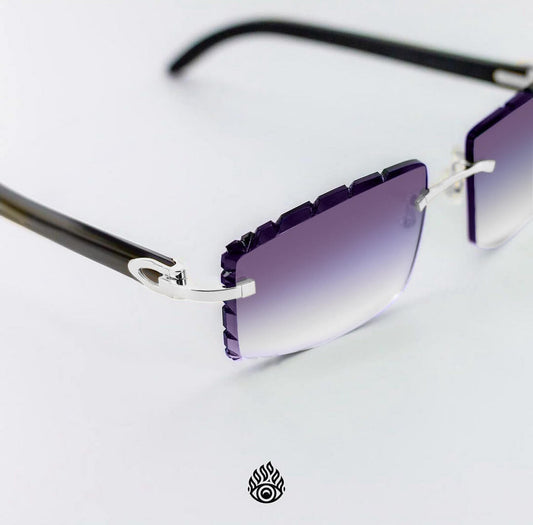 Cartier Black Horn Glasses, Platinum Detail, Purple Lens CT0049O-002