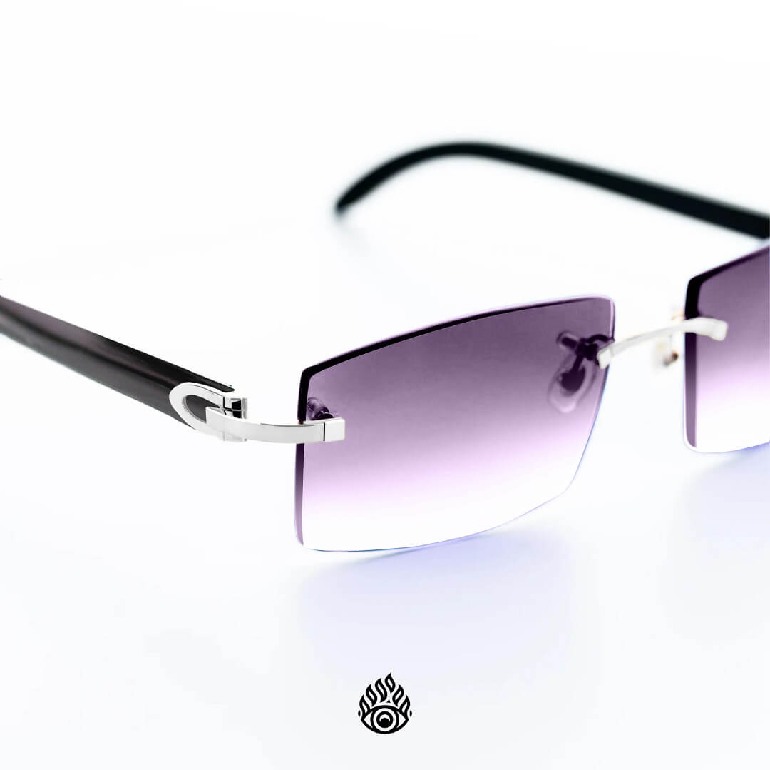 Cartier Black Horn Glasses, Platinum Detail, Purple Lens CT0049O-002