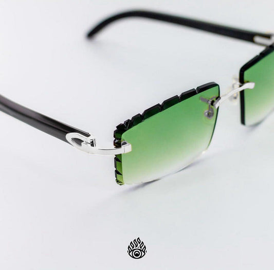 Cartier Black Horn Glasses, Platinum Detail, Green Lens CT0049O-002