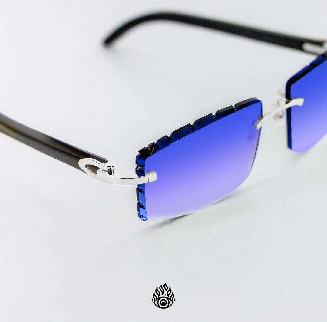 Cartier Black Horn Glasses, Platinum Detail, Blueberry Lens CT0049O-002
