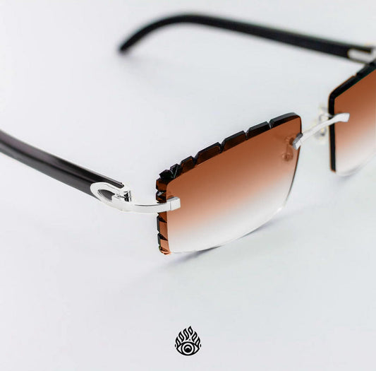 Cartier Black Horn Glasses, Platinum Detail, Honey Brown Lens CT0049O-002