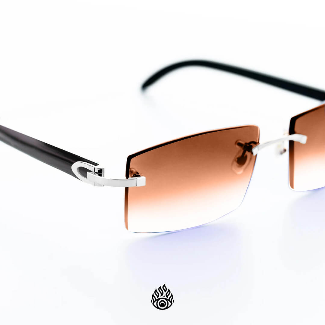 Cartier Black Horn Glasses, Platinum Detail, Honey Brown Lens CT0049O-002