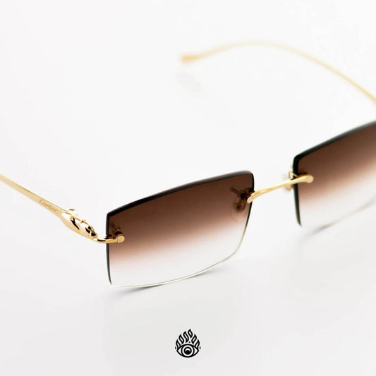 Panthère De Cartier Glasses, Gloss Gold Detail, Brown Lens CT0058O-002