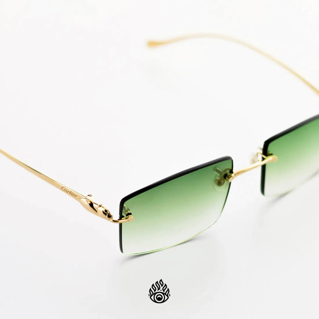 Panthère De Cartier Glasses, Gloss Gold Detail, Green Lens CT0058O-002