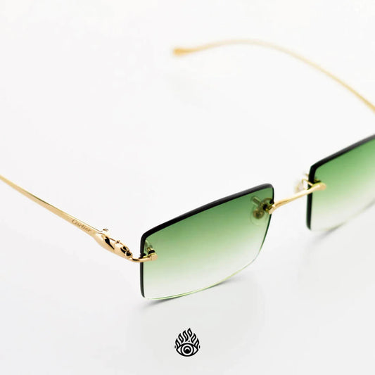 Panthère De Cartier Glasses, Gloss Gold Detail, Green Lens CT0058O-002