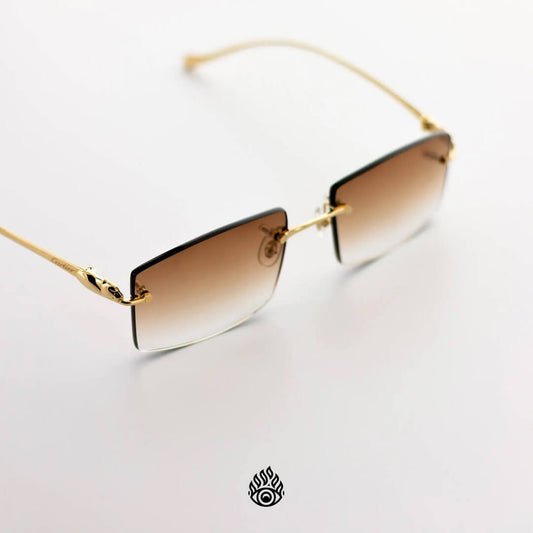 Panthère De Cartier Glasses, Gloss Gold Detail, Honey Brown Lens CT0058O-002