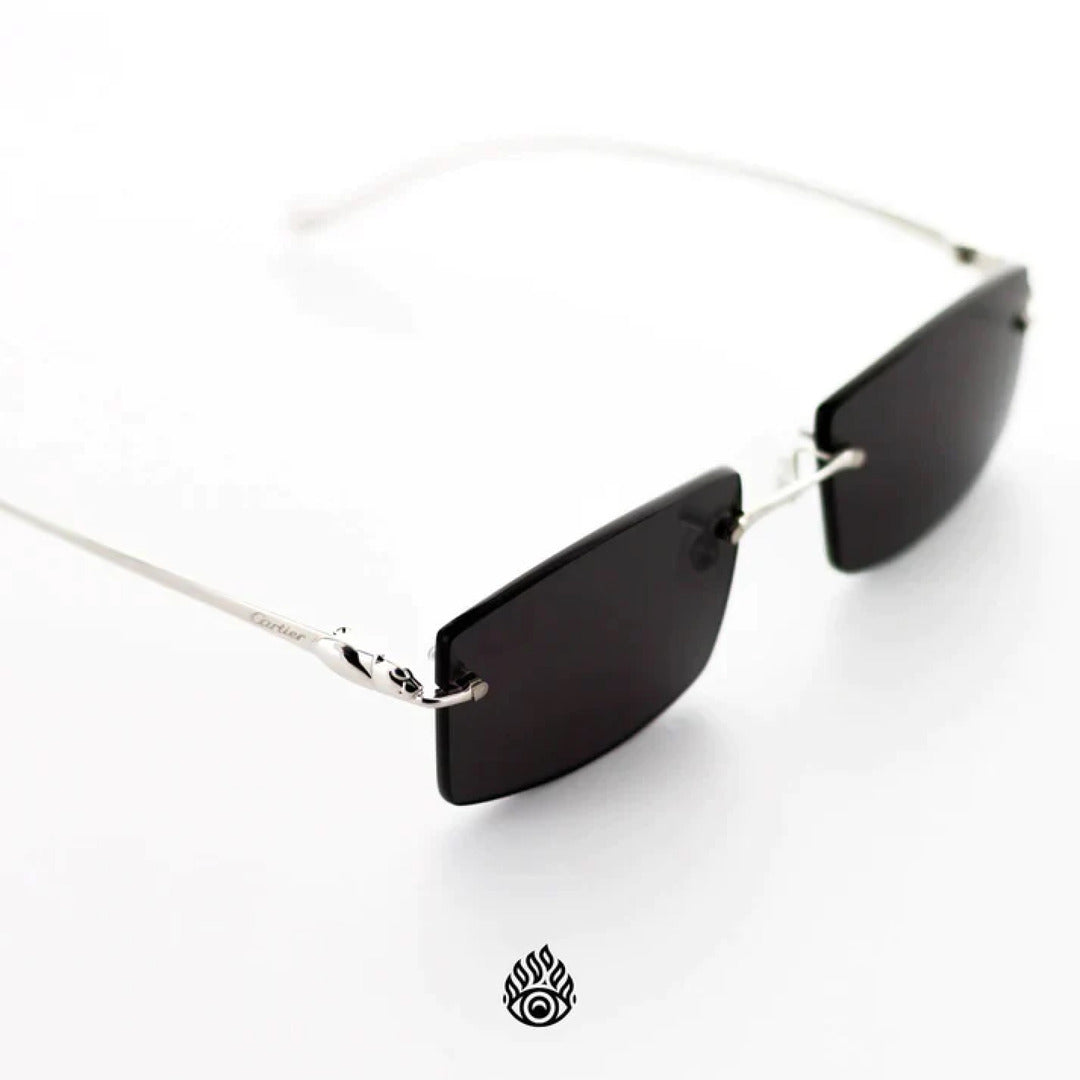 Panthère De Cartier Glasses, Gloss Platinum Detail, Black Lens CT0061O-003