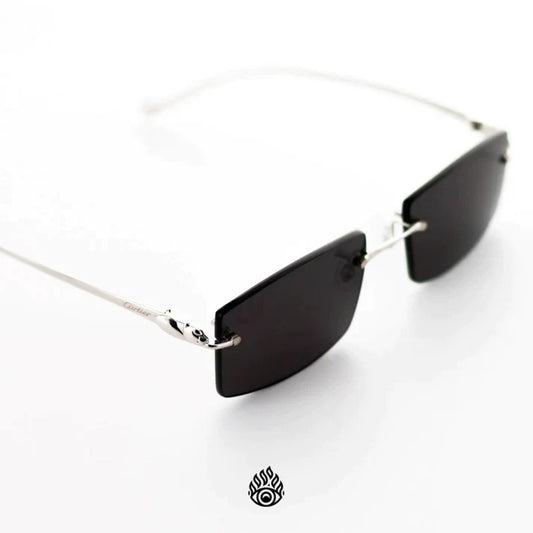 Panthère De Cartier Glasses, Gloss Platinum Detail, Black Lens CT0061O-003