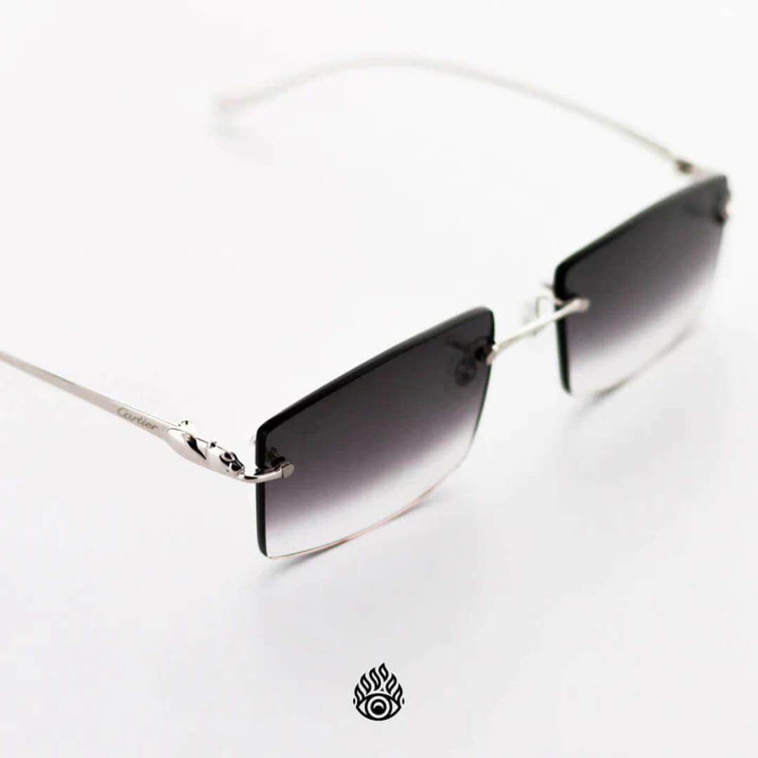 Panthère De Cartier Glasses, Gloss Platinum Detail, Grey Lens CT0061O-003