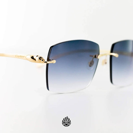 Panthère De Cartier Glasses with Gold Detail & Blue Lens CT0058O-002