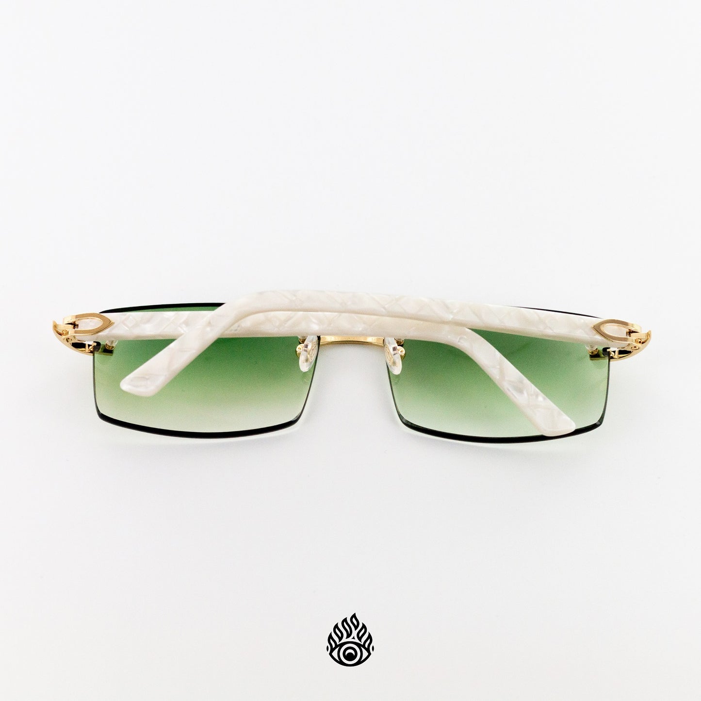 Cartier White Acetate Glasses with Gold C Decor & Green Lens CT0056O-002