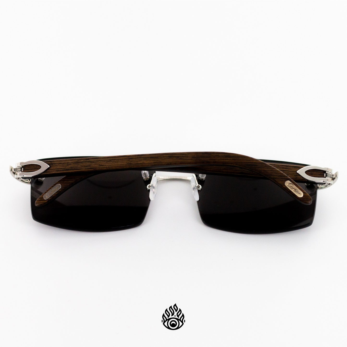 Cartier Dark Wood Glasses with Platinum C Decor and Blackout Lens CT0052O-004