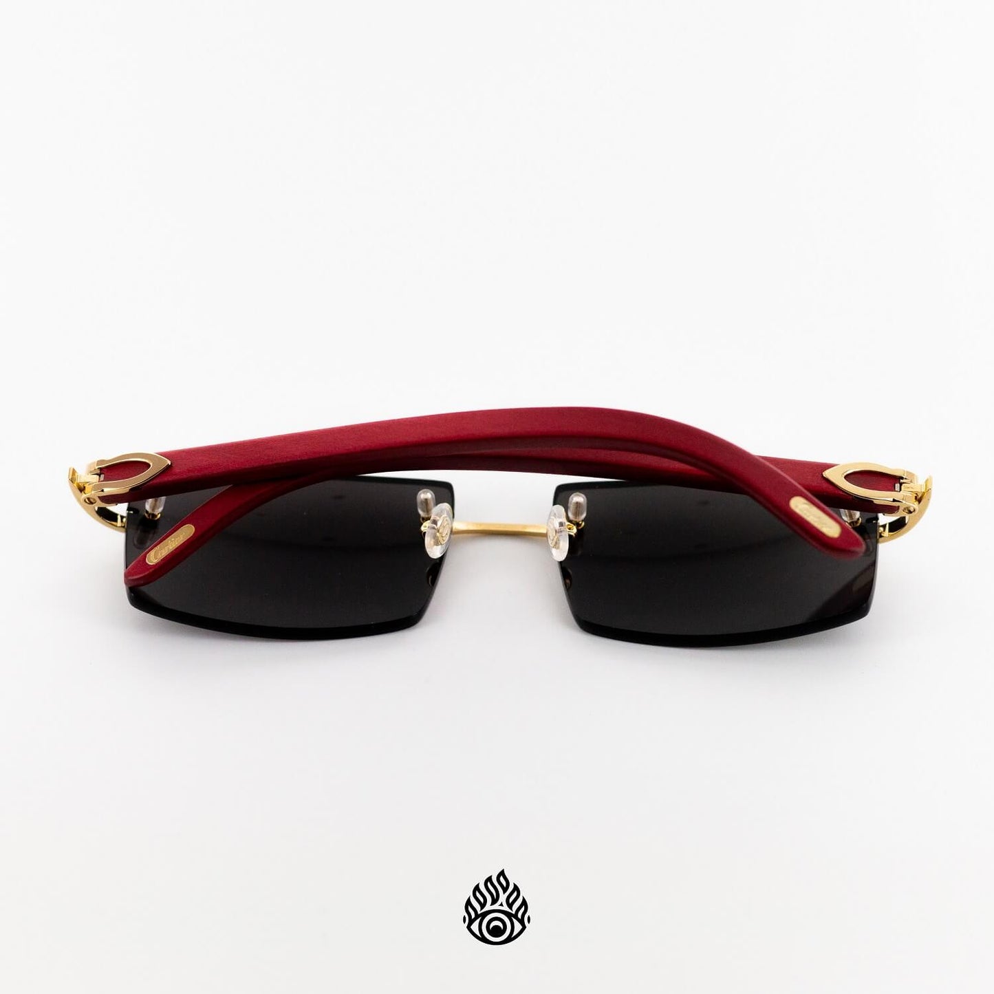 Cartier Red Wood Glasses with Gold C Decor and Black Lens CT0052O-006