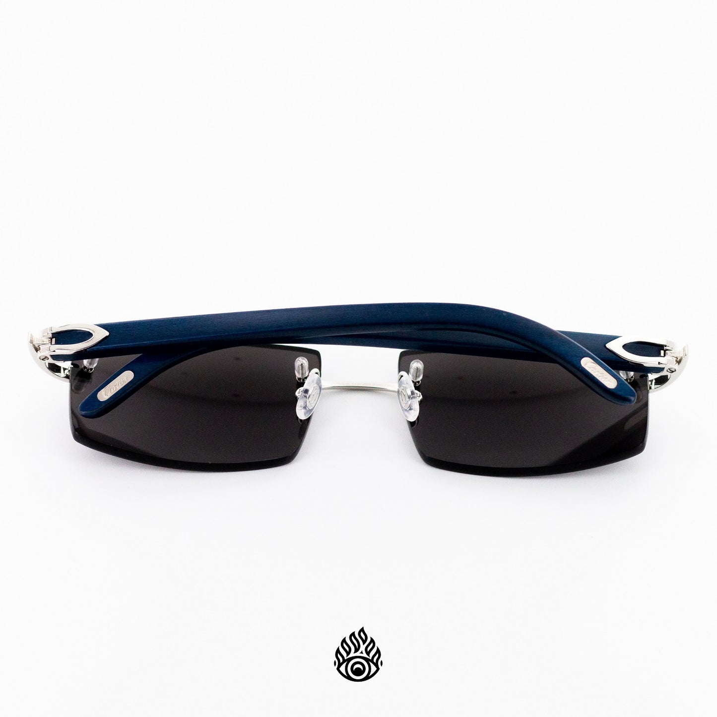 Cartier Blue Wood Glasses with Platinum C Decor and Black Lens CT0052O-007