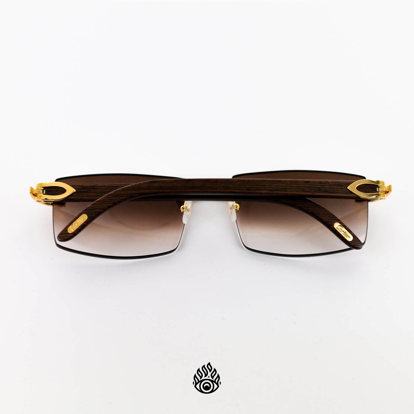 Cartier Dark Wood Glasses with Gold C Decor and Brown Lens CT0052O-005