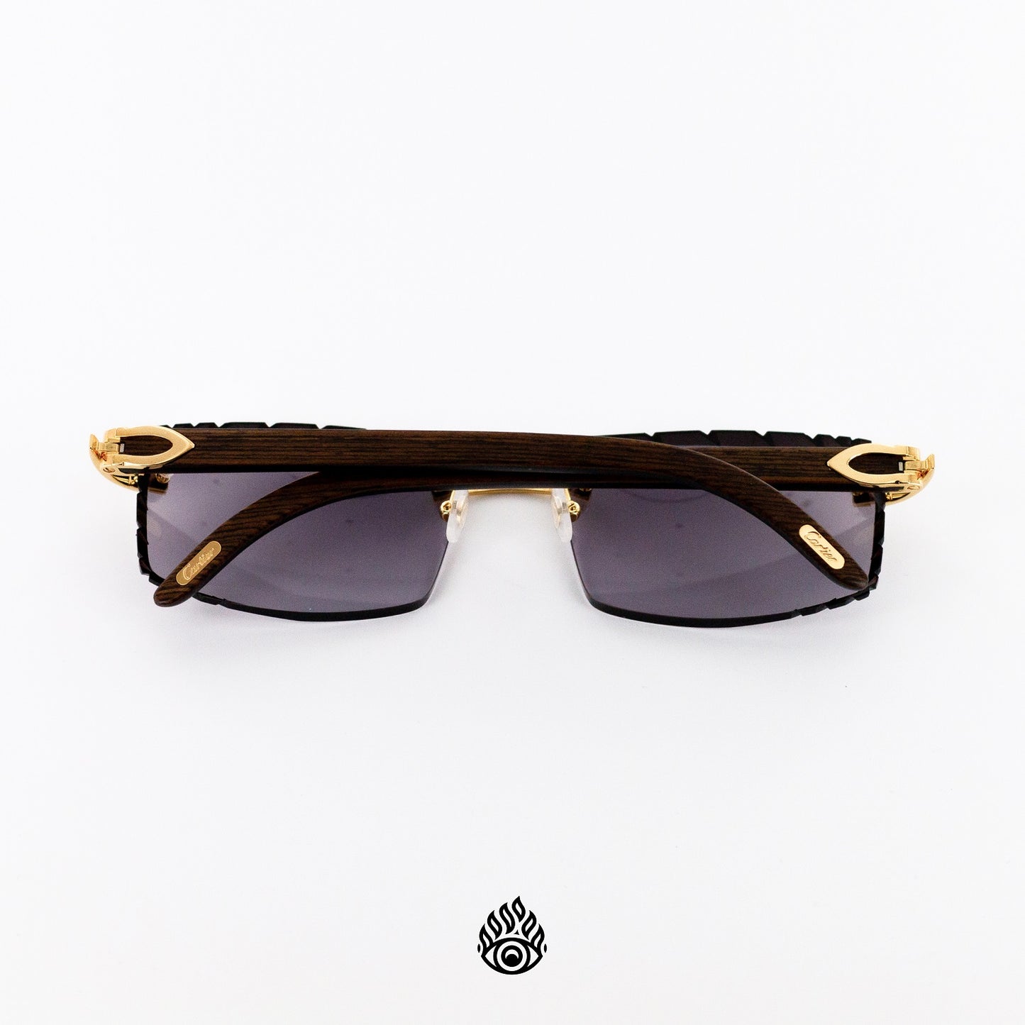 Cartier Dark Wood Glasses with Gold C Decor and Purple Lens CT0052O-005