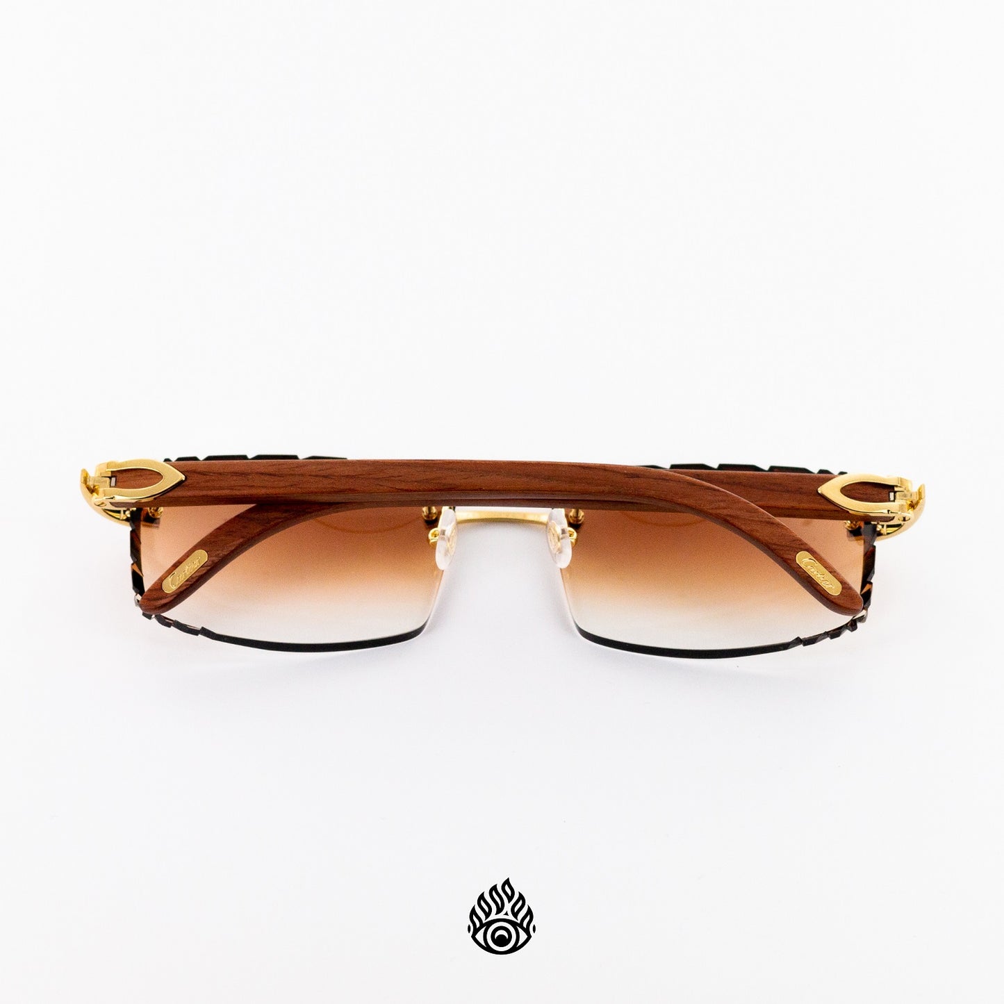 Cartier Light Wood Glasses with Gold C Decor and Honey Brown Lens CT0052O-008