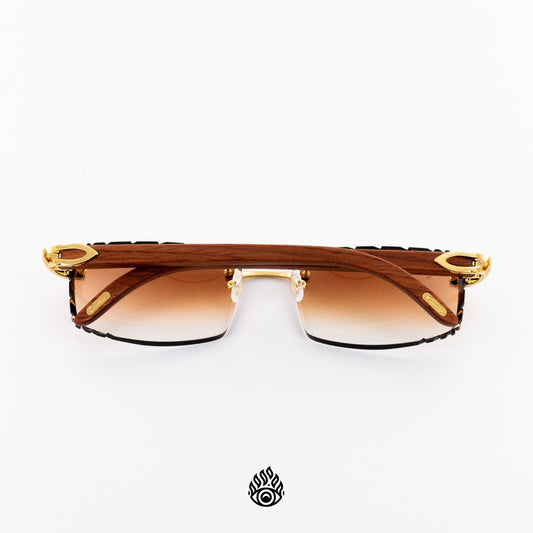 Cartier Light Wood Glasses with Gold C Decor and Honey Brown Lens CT0052O-008