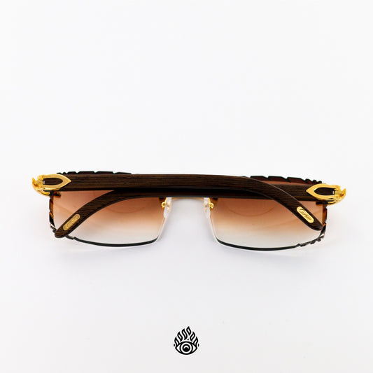Cartier Dark Wood Glasses with Gold C Decor and Honey Brown Lens CT0052O-005