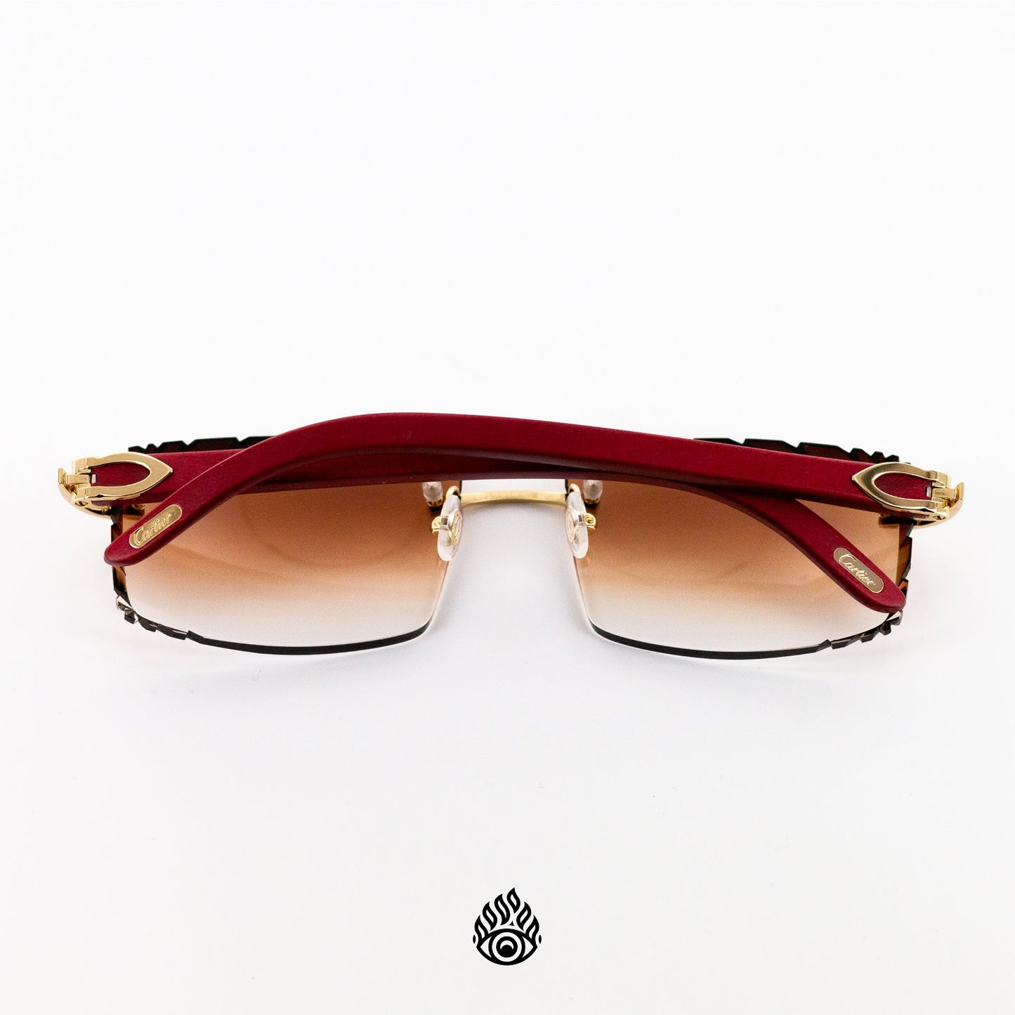 Cartier Red Wood Glasses with Gold C Decor and Honey Brown Lens CT0052O-006