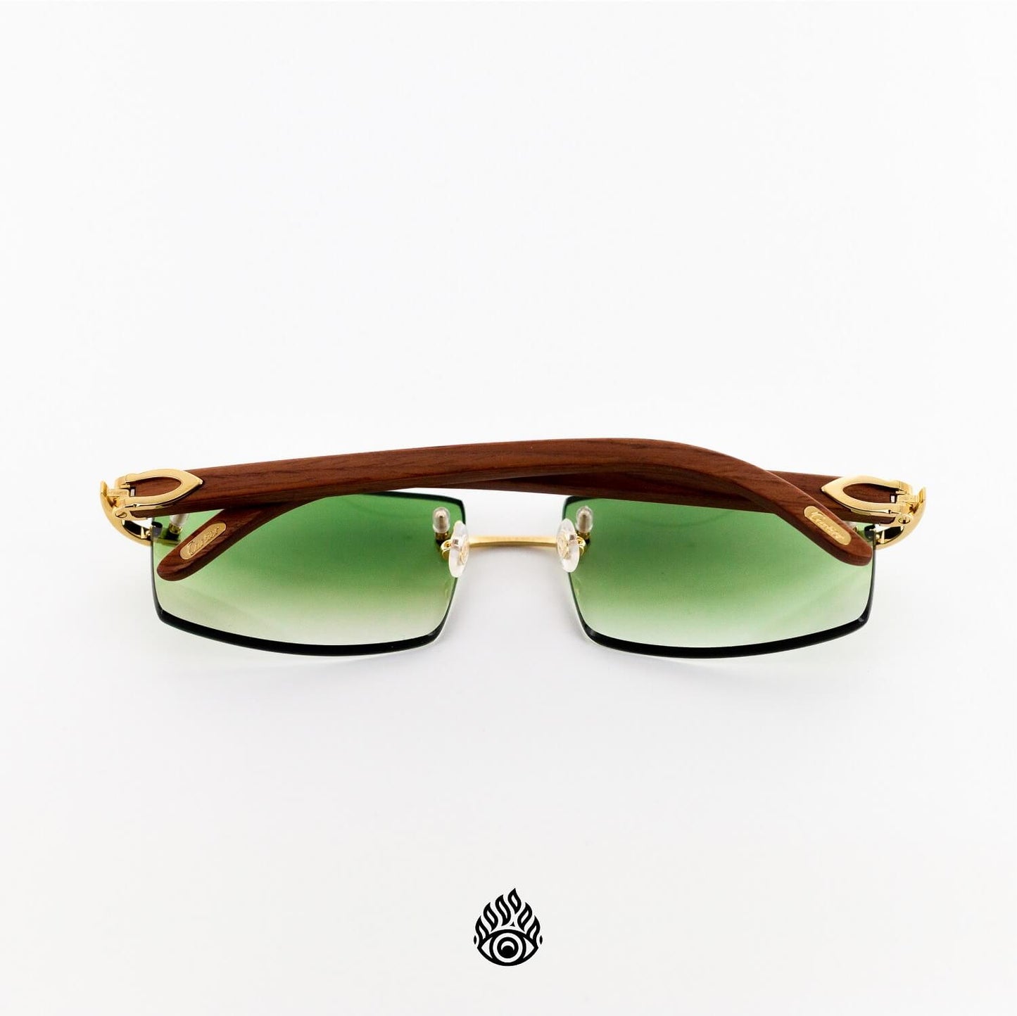 Cartier Light Wood Glasses with Gold C Decor and Green Lens CT0052O-008
