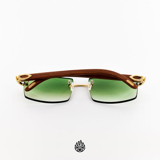 Cartier Light Wood Glasses with Gold C Decor and Green Lens CT0052O-008