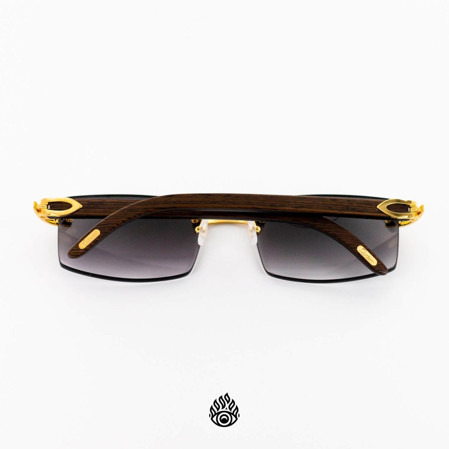 Cartier Dark Wood Glasses with Gold C Decor and Grey Lens CT0052O-005