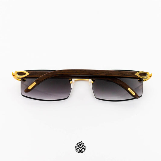 Cartier Dark Wood Glasses with Gold C Decor and Grey Lens CT0052O-005